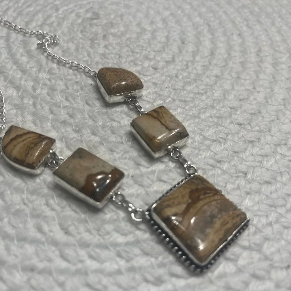 Natural PICTURE JASPER Handmade Sterling 925 Necklace Size 19" #66E - Picture 2 of 3